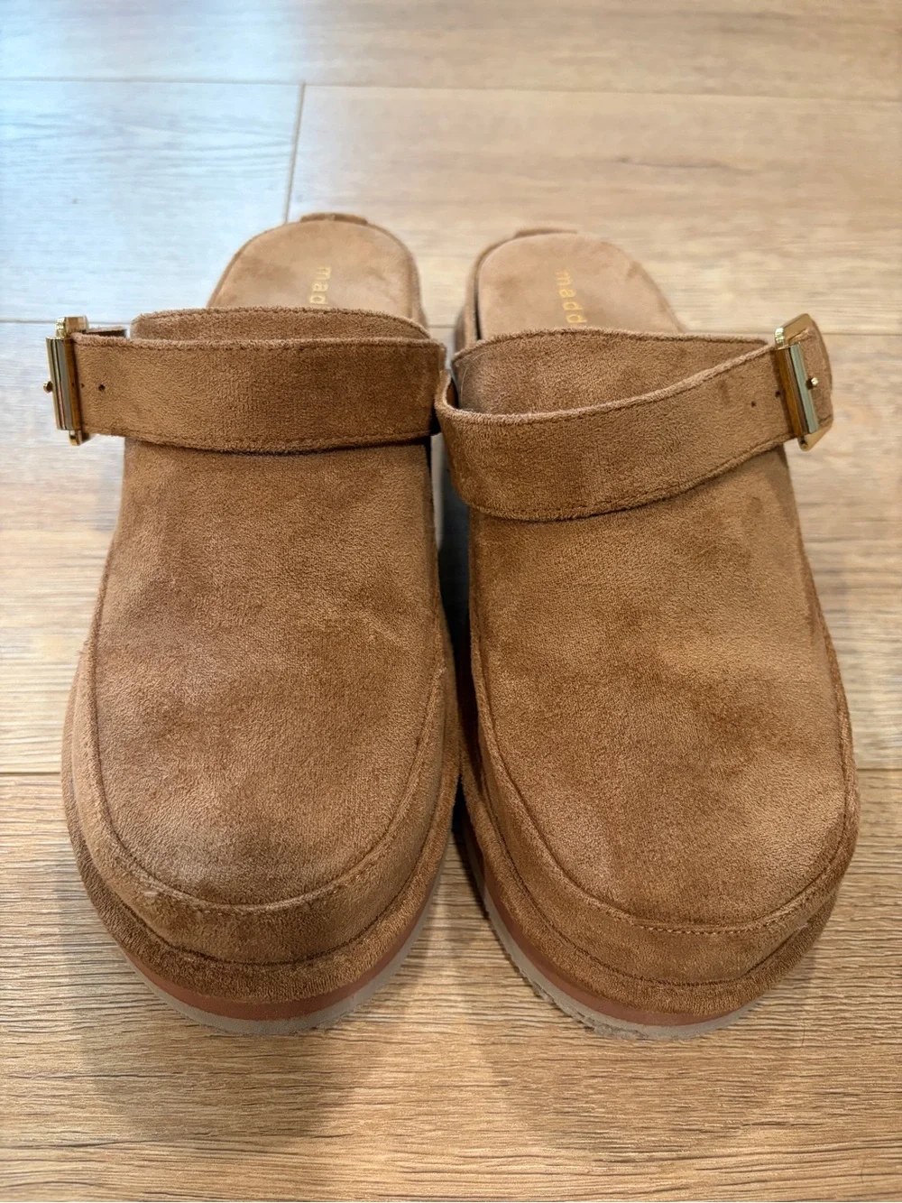 Madden Girl Graham Cognac Faux Suede Clog Mules Buckle Platform Size 6.5 - Picture 3 of 8